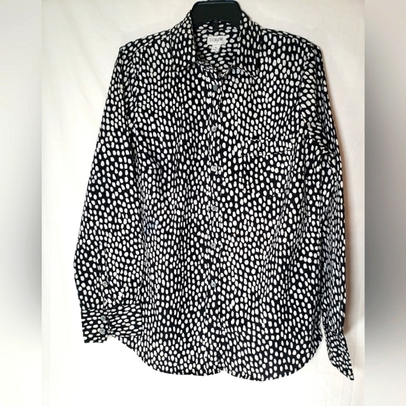 J.Crew Black and White Leopard Print Long Sleeve Button Down Shirt Sz S - Picture 1 of 8